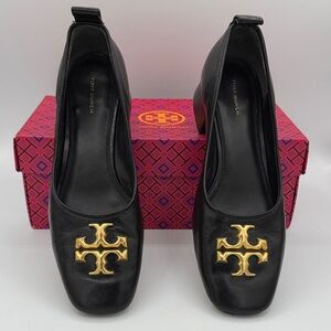 Tory Burch womens black leather logo Eleanor pumps heels shoes size 11.